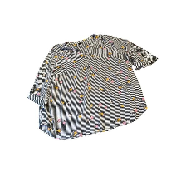 Torrid Harper Navy Stripe Floral Printed Button-Down Blouse Size 5 Polyester Ble - Picture 1 of 5